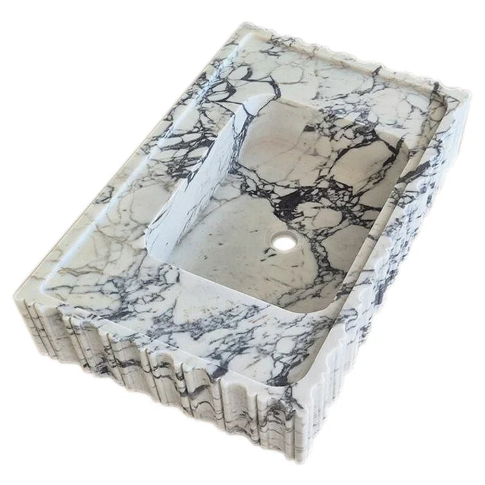 Calacatta Viola Marble Wall-Mount Bathroom Vanity Sink - Fluted U Form 18 by 28 by 6 Inches