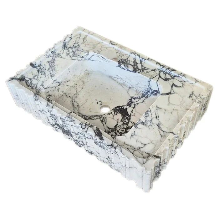 Calacatta Viola Marble Wall-Mount Bathroom Vanity Sink - Fluted U Form 18 by 28 by 6 Inches