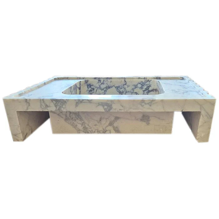 Calacatta Viola Marble Wall-Mount Bathroom Vanity Sink - Fluted U Form 18 by 28 by 6 Inches