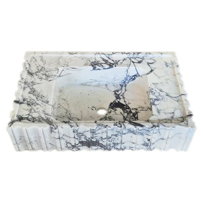 Calacatta Viola Marble Wall-Mount Bathroom Vanity Sink - Fluted U Form 18 by 28 by 6 Inches