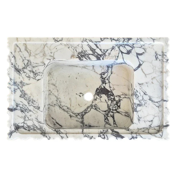 Calacatta Viola Marble Wall-Mount Bathroom Vanity Sink - Fluted U Form 18 by 28 by 6 Inches