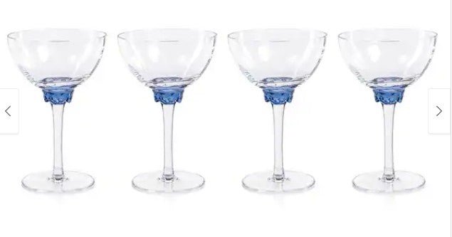 Cambrai Martini / Cocktail Optic Glasses, Set of 4 - Sapphire Blue Brand: Zodax