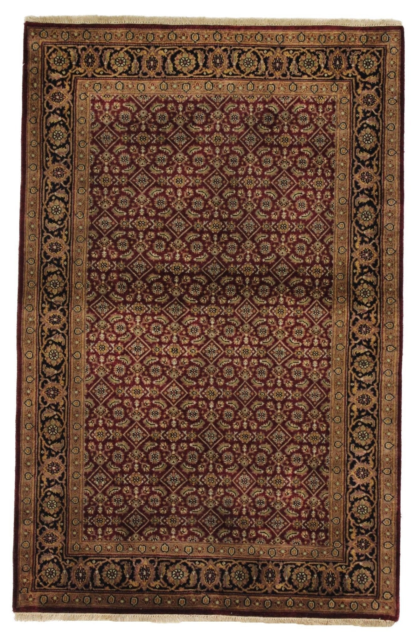 Canvello Hand Made Traditional All Over Indo Herati Rug - 4'0'' X 6'1''-0