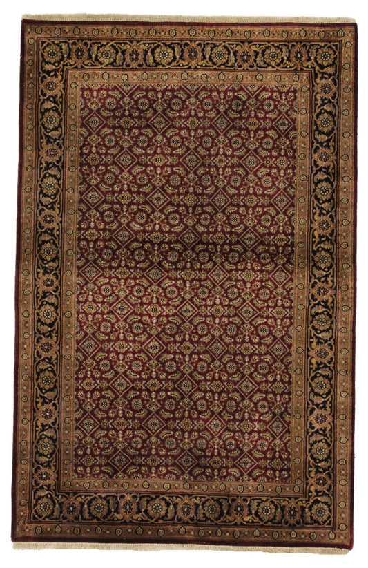 Canvello Hand Made Traditional All Over Indo Herati Rug - 4'0'' X 6'1''-0