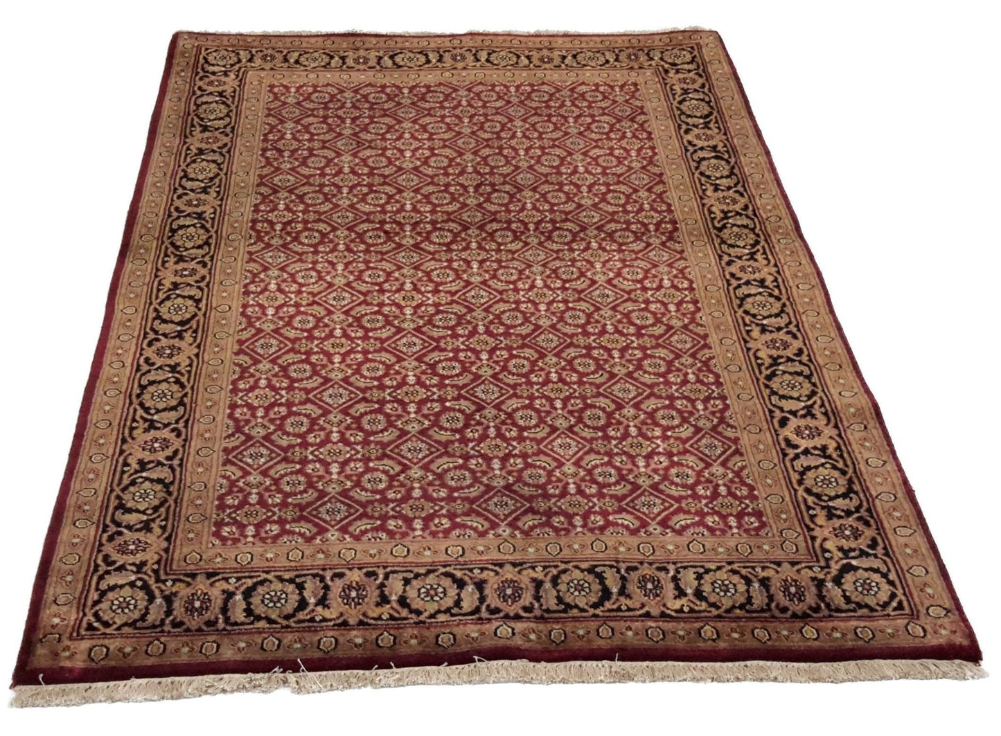 Canvello Hand Made Traditional All Over Indo Herati Rug - 4'0'' X 6'1''-1