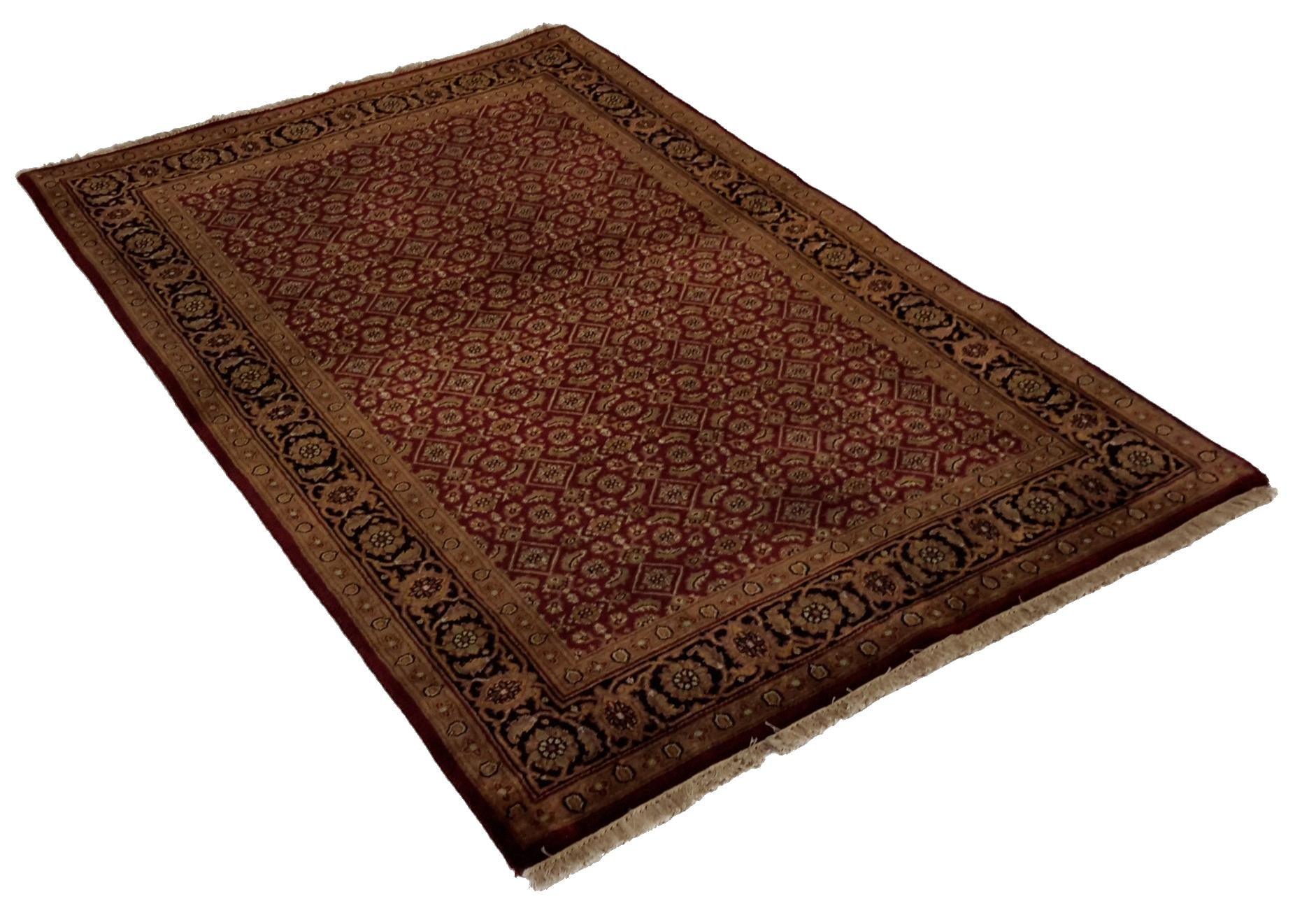 Canvello Hand Made Traditional All Over Indo Herati Rug - 4'0'' X 6'1''-4