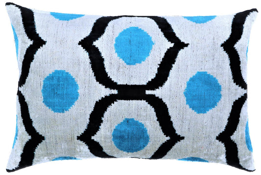 Luxury Blue Orbit Silk Velvet Pillow 16x24 Handmade Luxury Lumbar Cushion-0