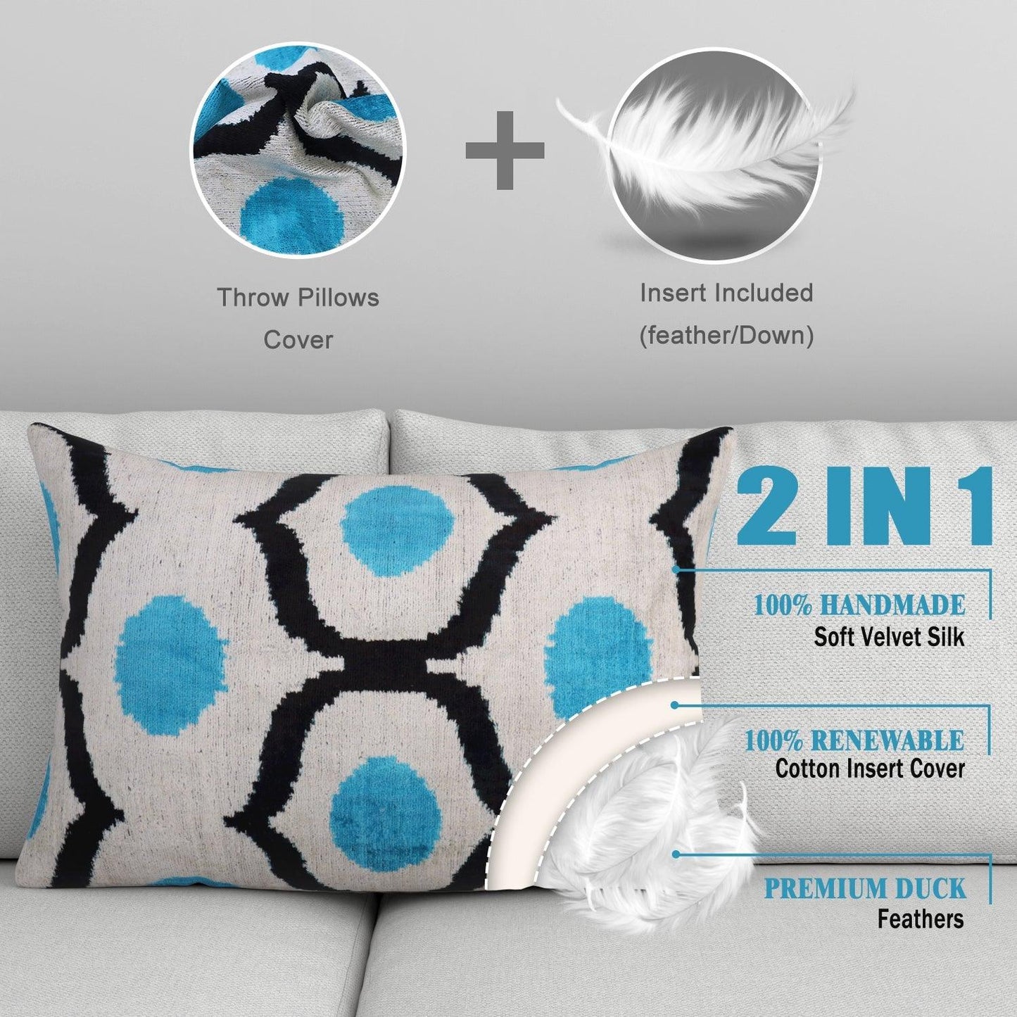 Luxury Blue Orbit Silk Velvet Pillow 16x24 Handmade Luxury Lumbar Cushion-2
