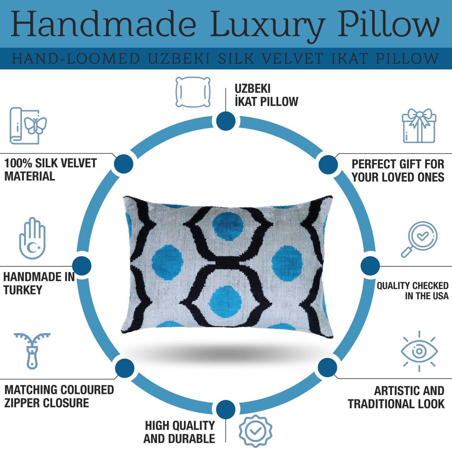 Luxury Blue Orbit Silk Velvet Pillow 16x24 Handmade Luxury Lumbar Cushion-4