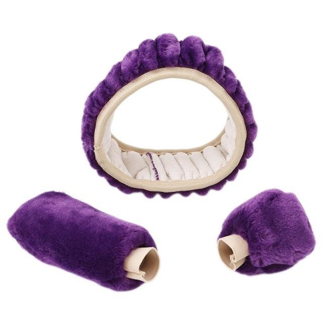 Car Steering Wheel Elastic Long Microfiber Plush Steering Wheel Cover Gearshift Handbrake Cover Protector Decoration Warm Super Thick Plush Collar Soft Car Steering Wheel Cover Decoration Warm Super Thick Plush Collar Soft Black Pink Women Man