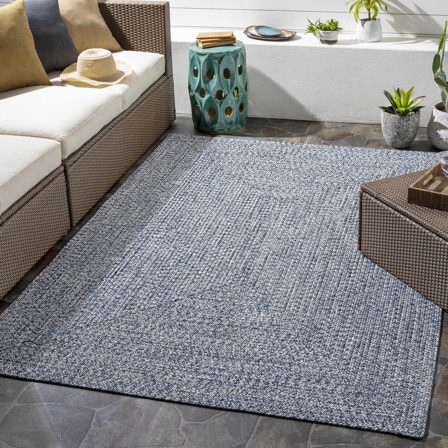 Blue Braided Faux Jute Rug-1
