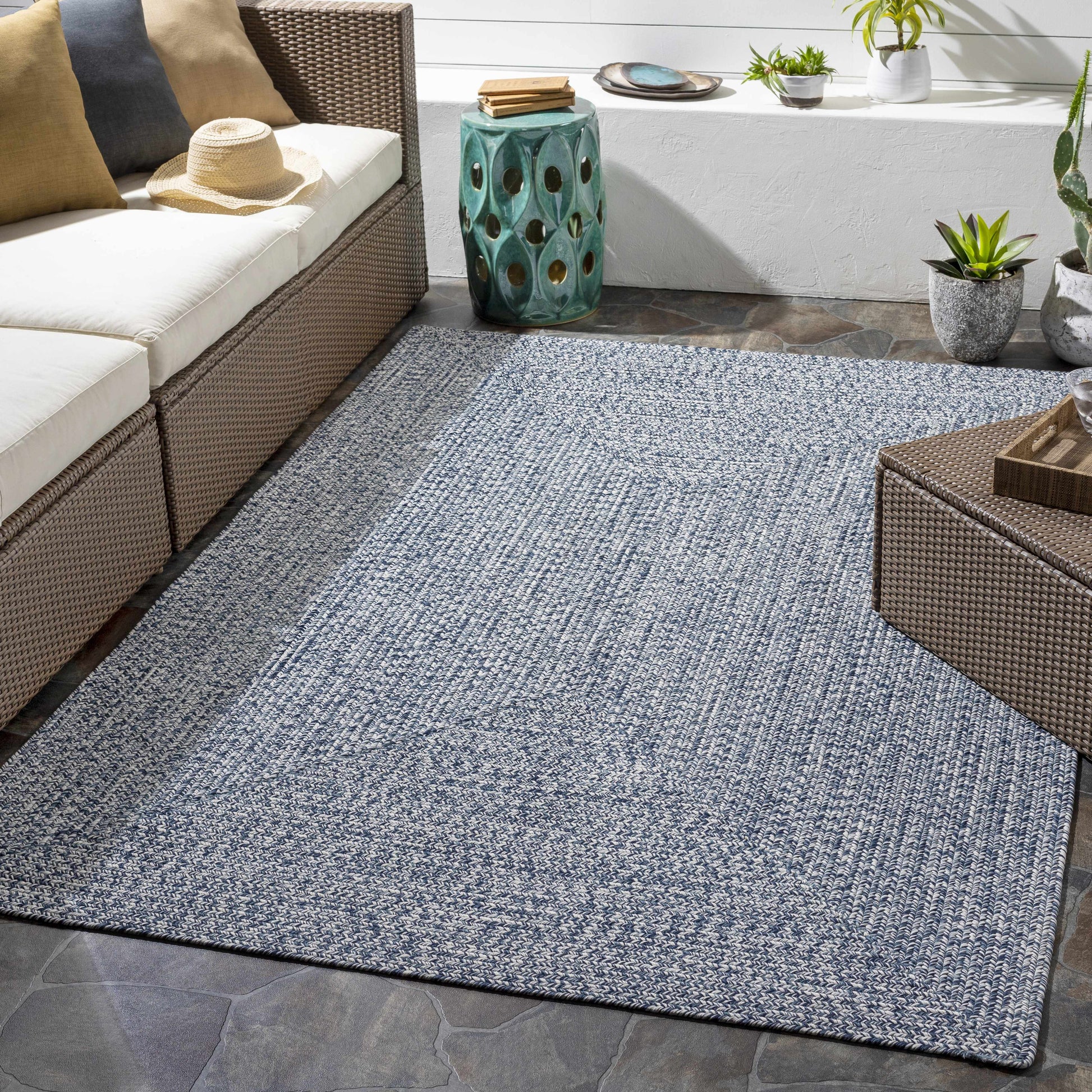 Blue Braided Faux Jute Rug-1