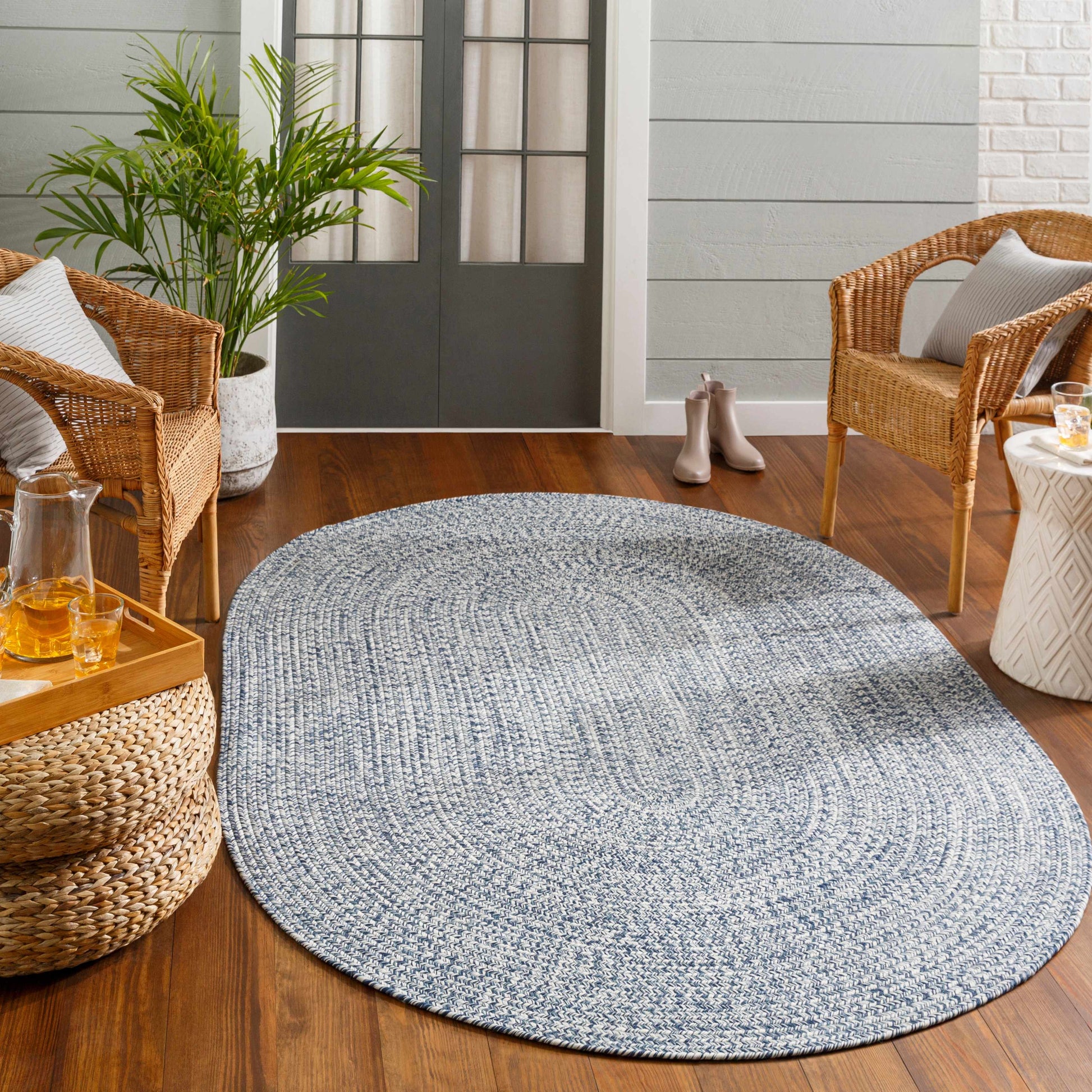 Blue Braided Faux Jute Rug-3