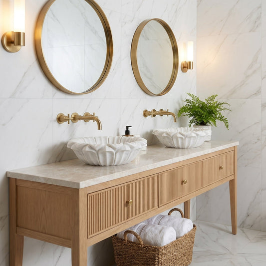 Carrara White Marble Flower Shaped Sink - Polished 18 Diameter