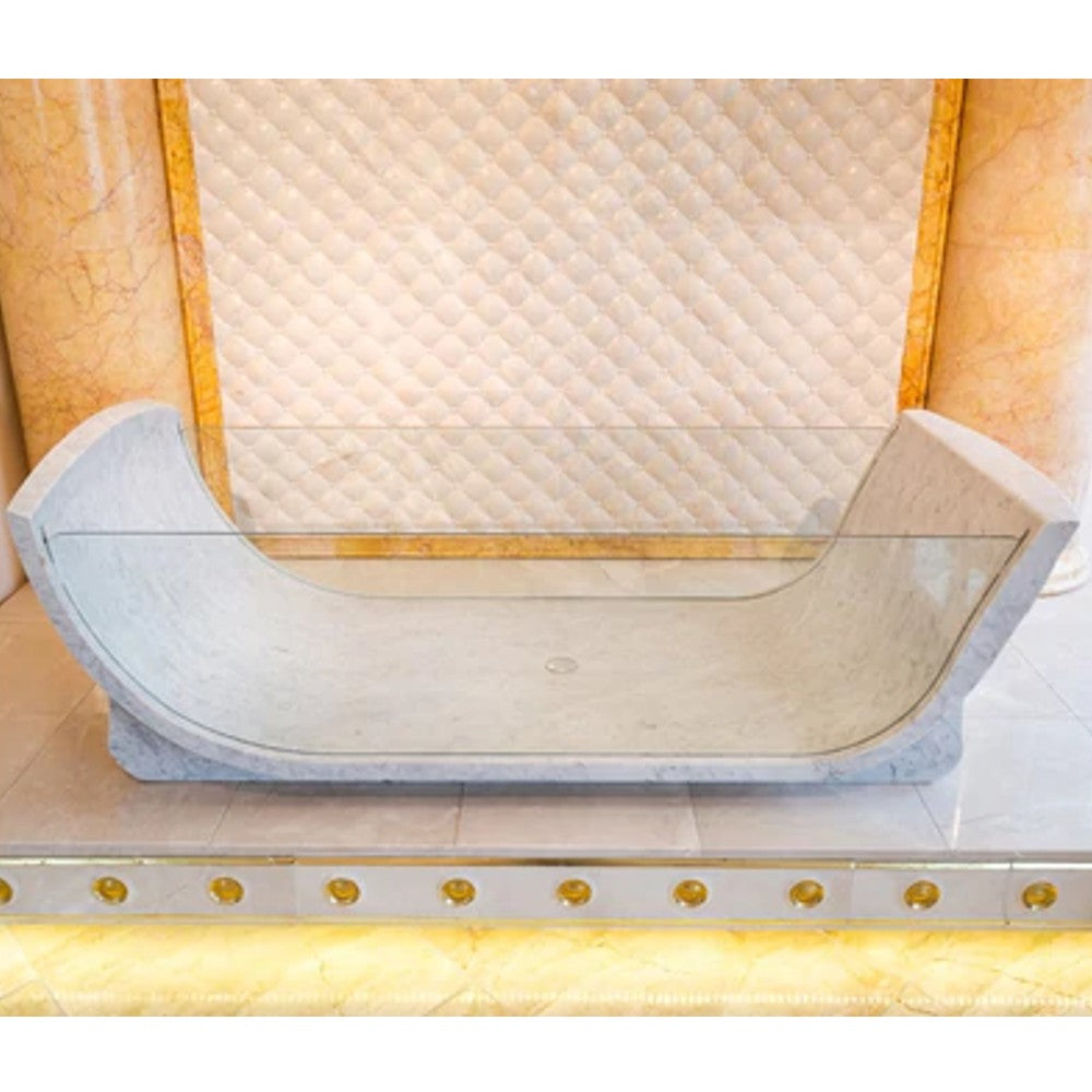 Carrara White Marble Bathtub Polished Tempered Glass Walls 32x79