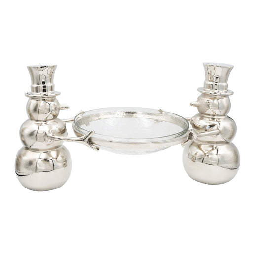 Cast Aluminum Snowmen with Hammered Glass Bowl