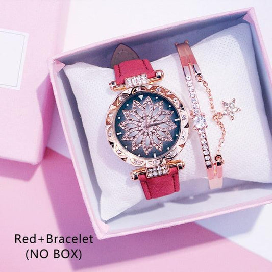 Casual Women Romantic Starry Sky Wrist Watch Bracelet Leather Rhinestone Designer Simple Dress Women's Watches Women Starry Sky PU Leather Strap Quartz Wristwatches For Woman Girls Teenagers