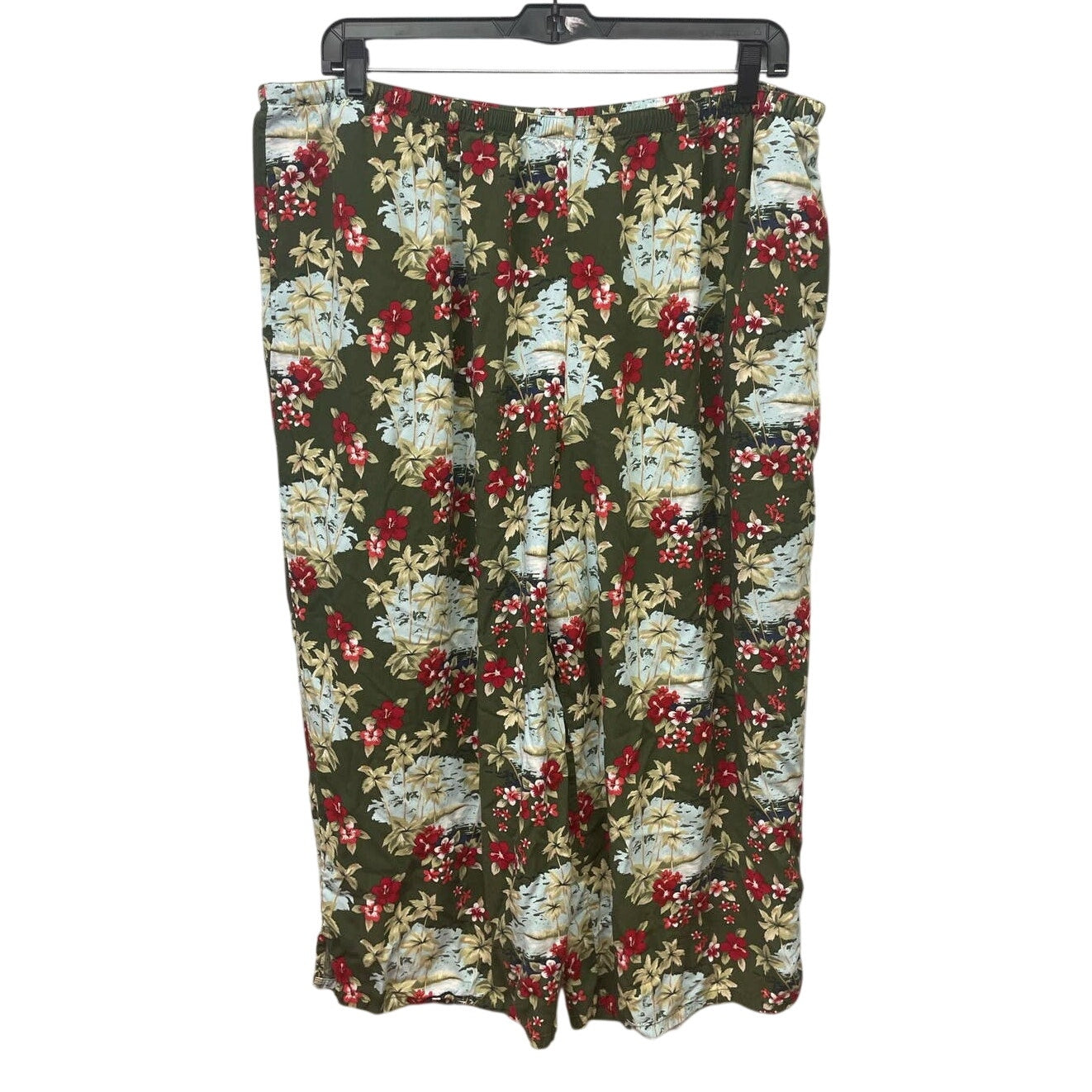 Basic Editions 3X Elastic Waist 100% Rayon Hawaiian Floral Palm Tree Pants