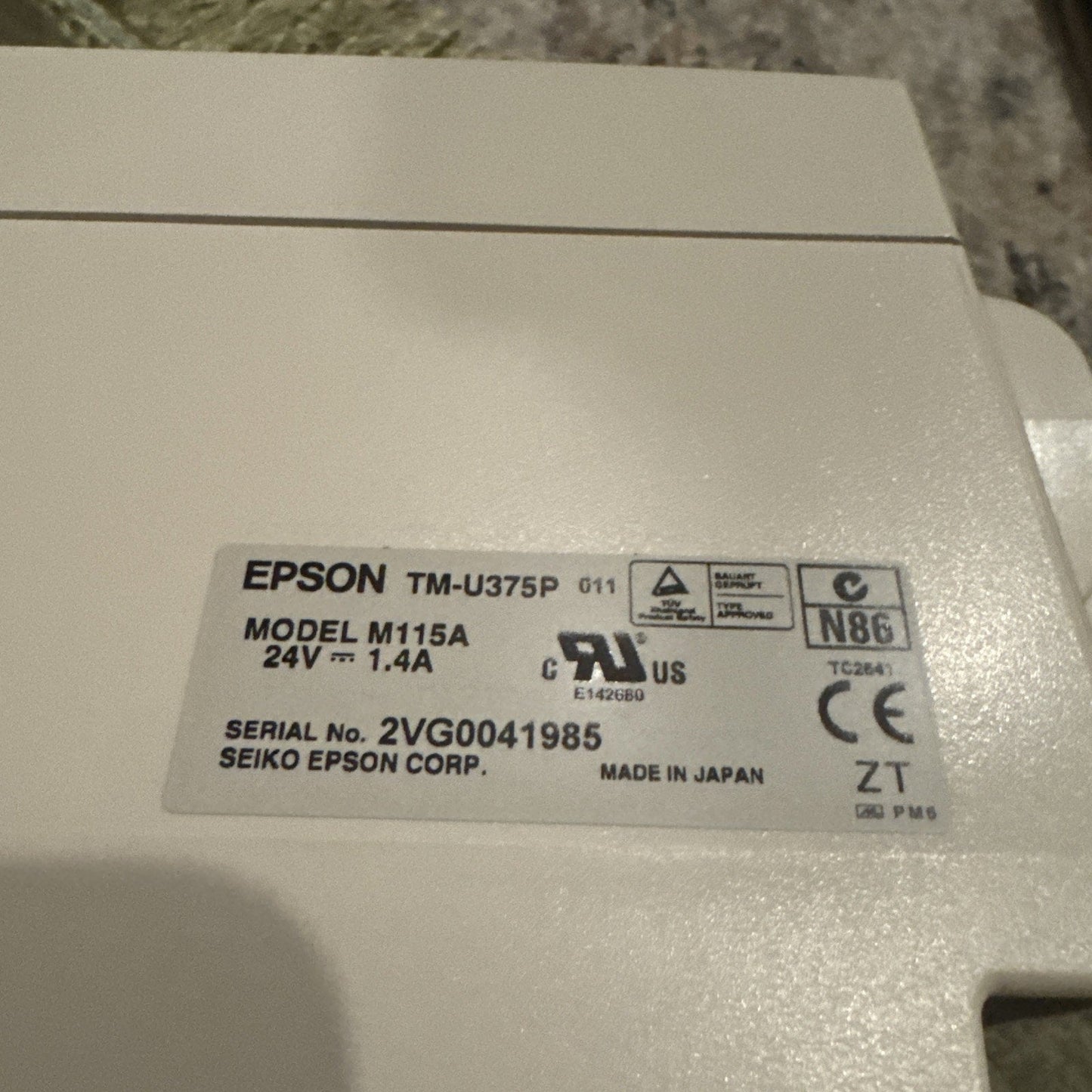 EPSON TM-U375P Model# M115ADot Matrix POS Receipt Printer And (no Power Adapter)