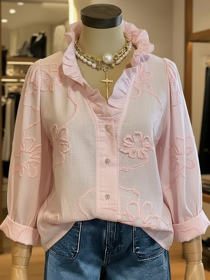 Women’s Lace Embroidered Cotton Linen Blouse