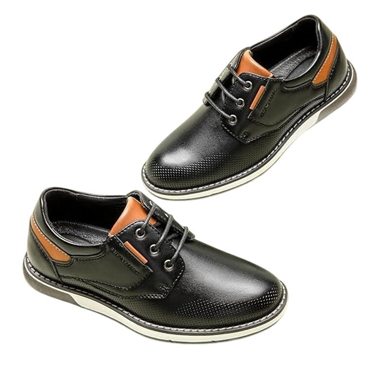 Bruno Marc Boys Size 4 Black Faux Leather Lace Up Non Slip Dress Oxford Shoes