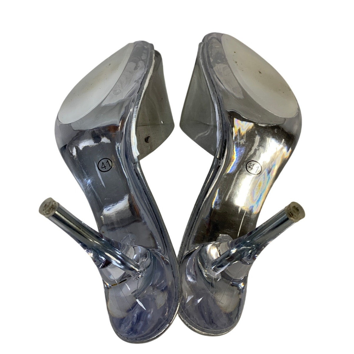 Nbuunbu Womens Size 10 Silver Clear Strap Open Toe 10" Heel Slide On Shoes