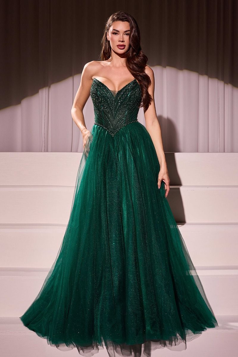 Ball Gown Tulle Strapless Beaded Evening Gown Elegant Designer - CDCC415
