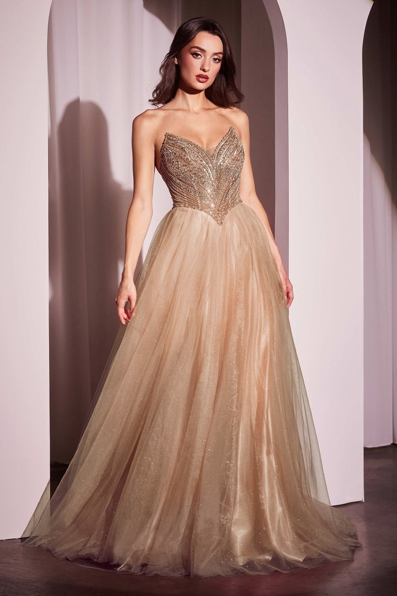 Ball Gown Tulle Strapless Beaded Evening Gown Elegant Designer - CDCC415