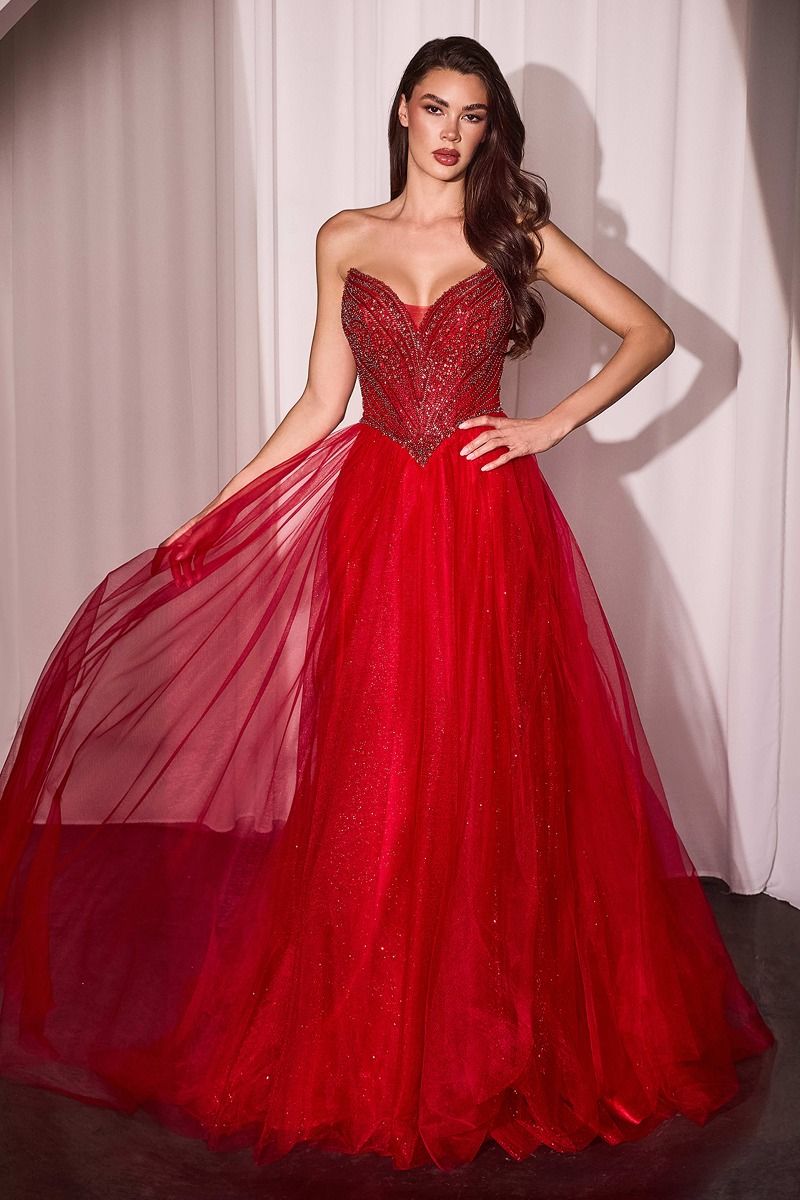 Ball Gown Tulle Strapless Beaded Evening Gown Elegant Designer - CDCC415