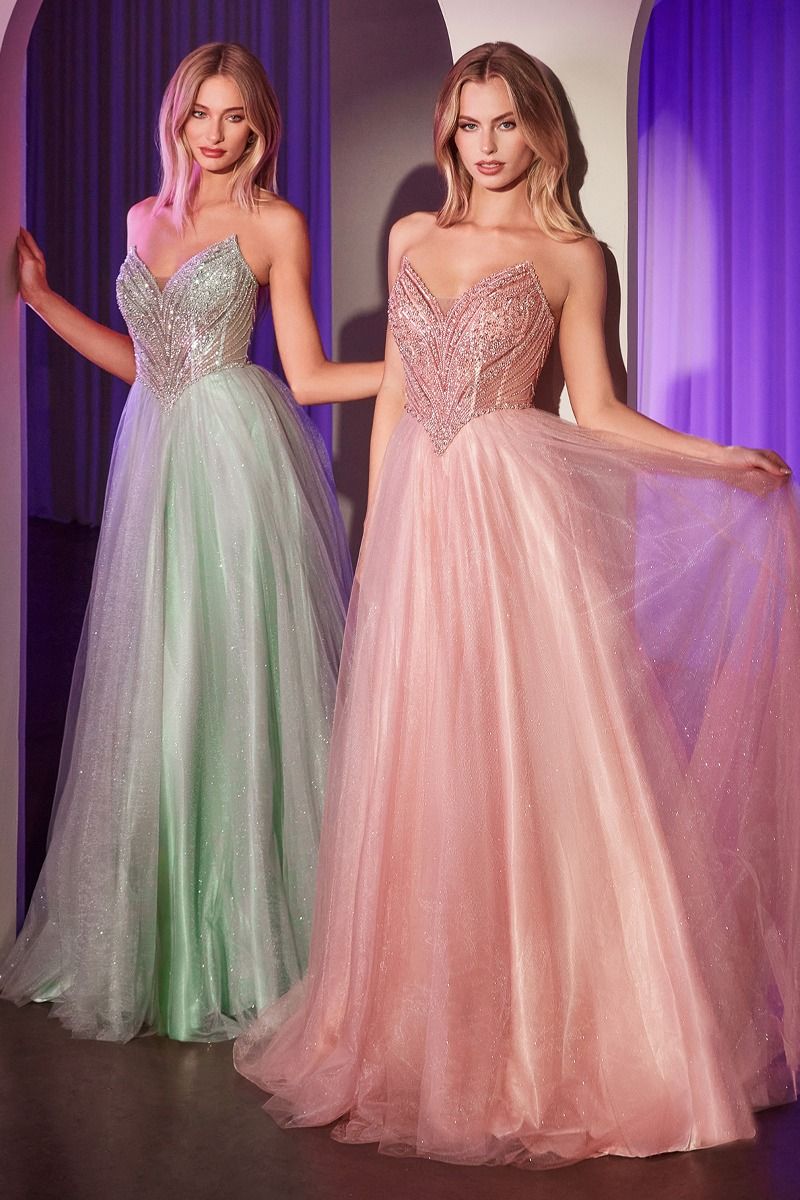 Ball Gown Tulle Strapless Beaded Evening Gown Elegant Designer - CDCC415