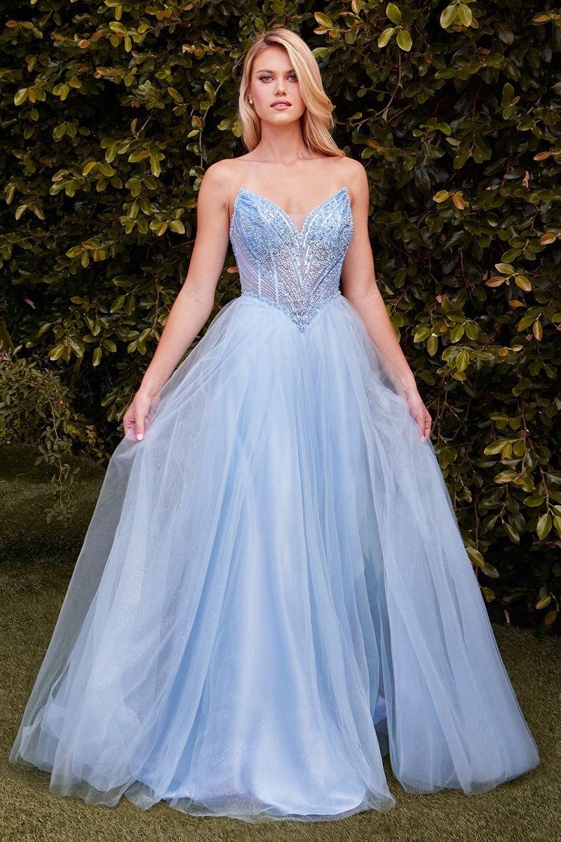 Ball Gown Tulle Strapless Beaded Evening Gown Elegant Designer - CDCC415