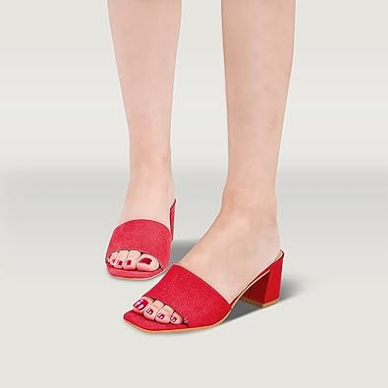 Pizz Annu Womens Size 6 Red Faux Suede Open Toe Slide On 2.5" Block Heel Shoes