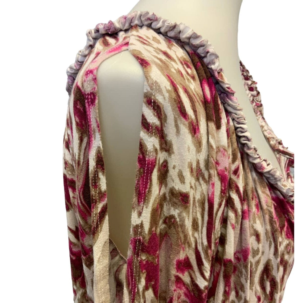 Allen B Womens Medium Cold Open Shoulder Boho Animal Print Lightweight Blouse