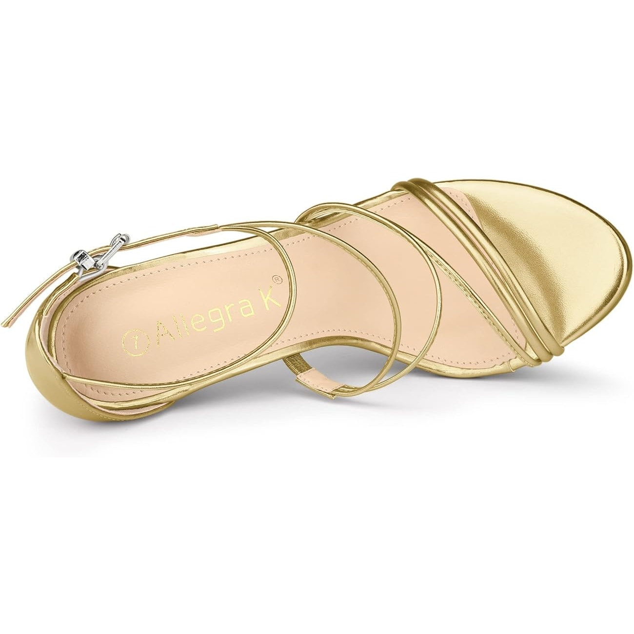 Allegra K Womens Size 10 Shiny Gold Strappy 4" Stiletto Heel Sandal Shoes