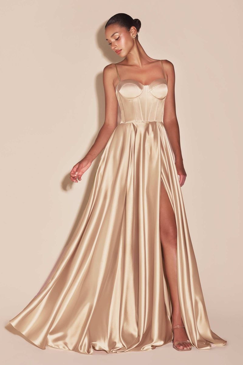 Chic Polished A-Line Satin Bustier Gown for Special Occasion CDCD337