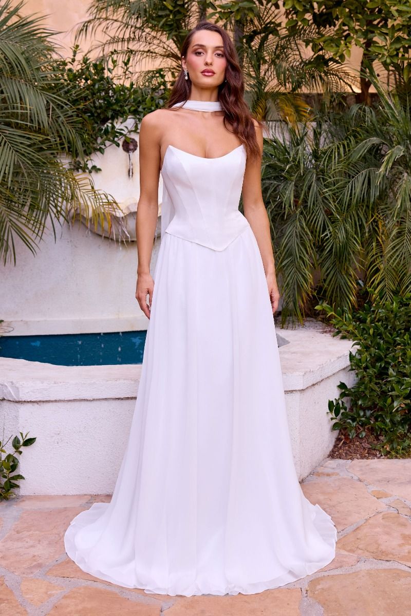 A-line chiffon gown, sculpted corset bodice-0