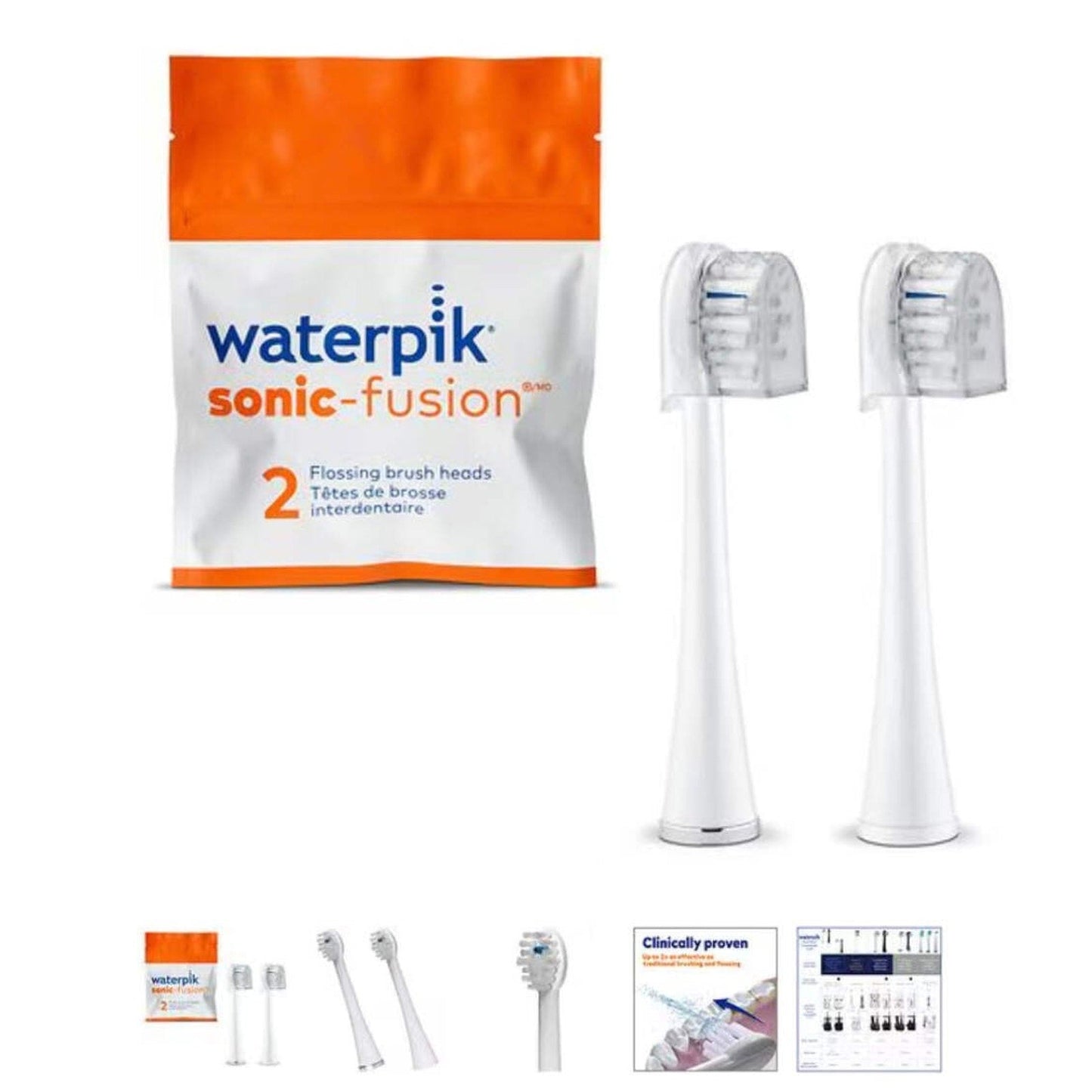 Waterpik Genuine Full Size Replacement Brush Heads with Covers for Sonic-Fusion