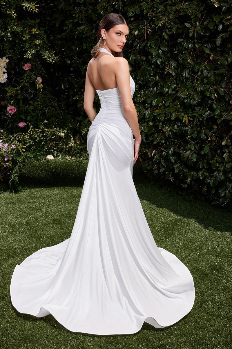 Halter Neck Satin Wedding Dress with High Slit CDCD796W