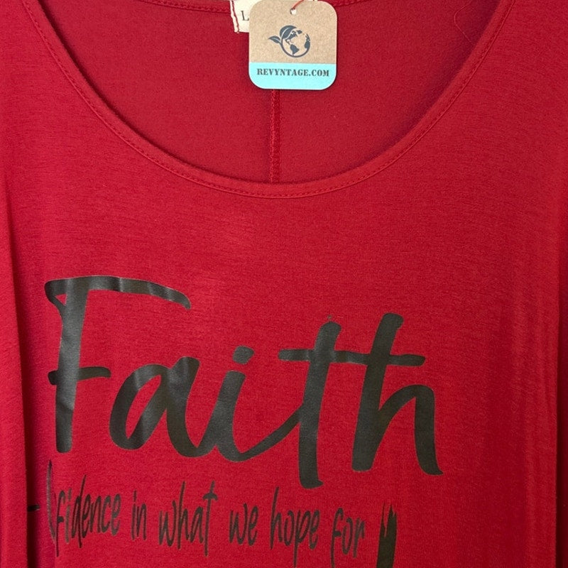 Upcycled Hand Printed Womens 3X Faith Jesus Cross Long Sleeve Tee Shirt