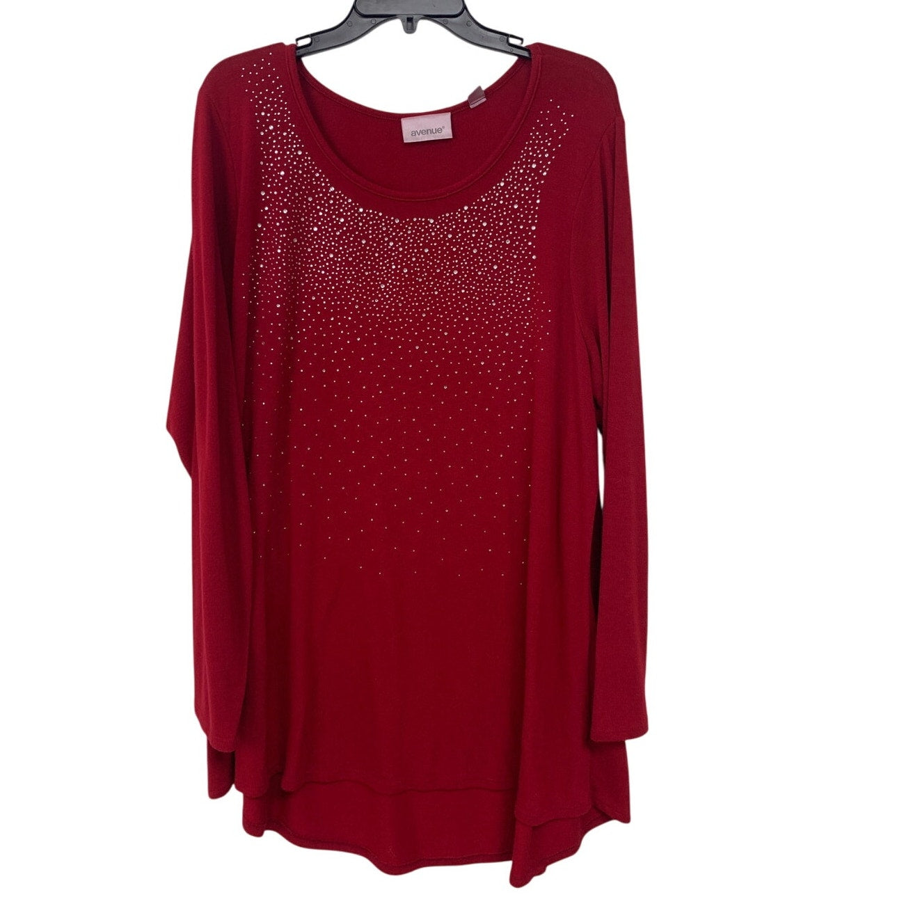 Avenue Womens Plus Size 22/24 Rhinestone Studs Long Sleeve Scoop Neck Shirt Top