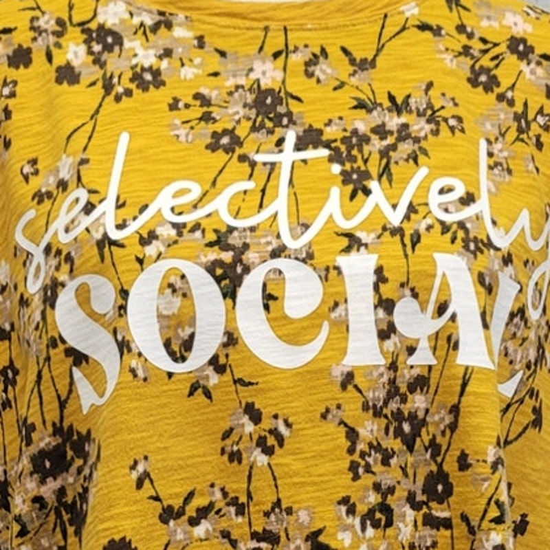 Hand Printed Upcycled Womens Large Selectively Social Floral Tee Shirt Top