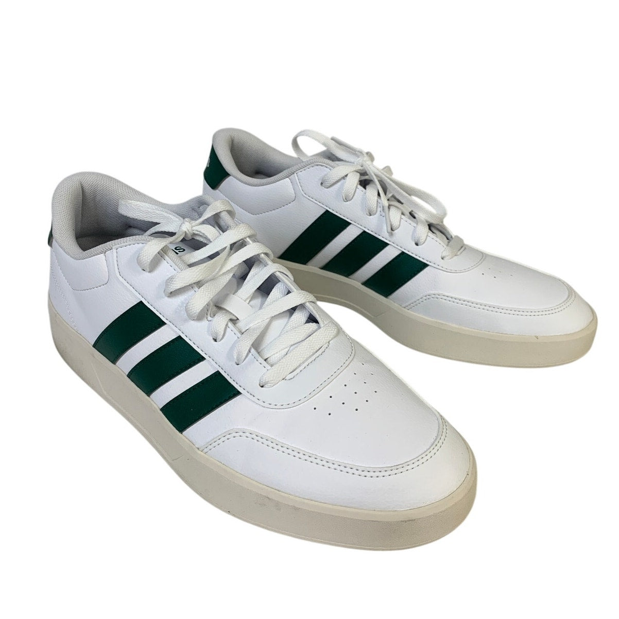 Adidas Mens Size 13 White Faux Leather Green Stripe Breaknet 3.0 Athletic Shoes