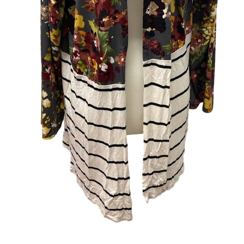 Heimish USA Womens Medium Long Sleeve Floral Striped Long Open Cardigan Top