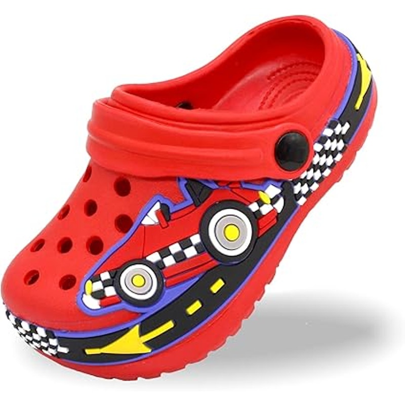 Toddler Boy Size 9.5 Red Blue Race Car Slide On Clog Lightweight Sandal Shoes