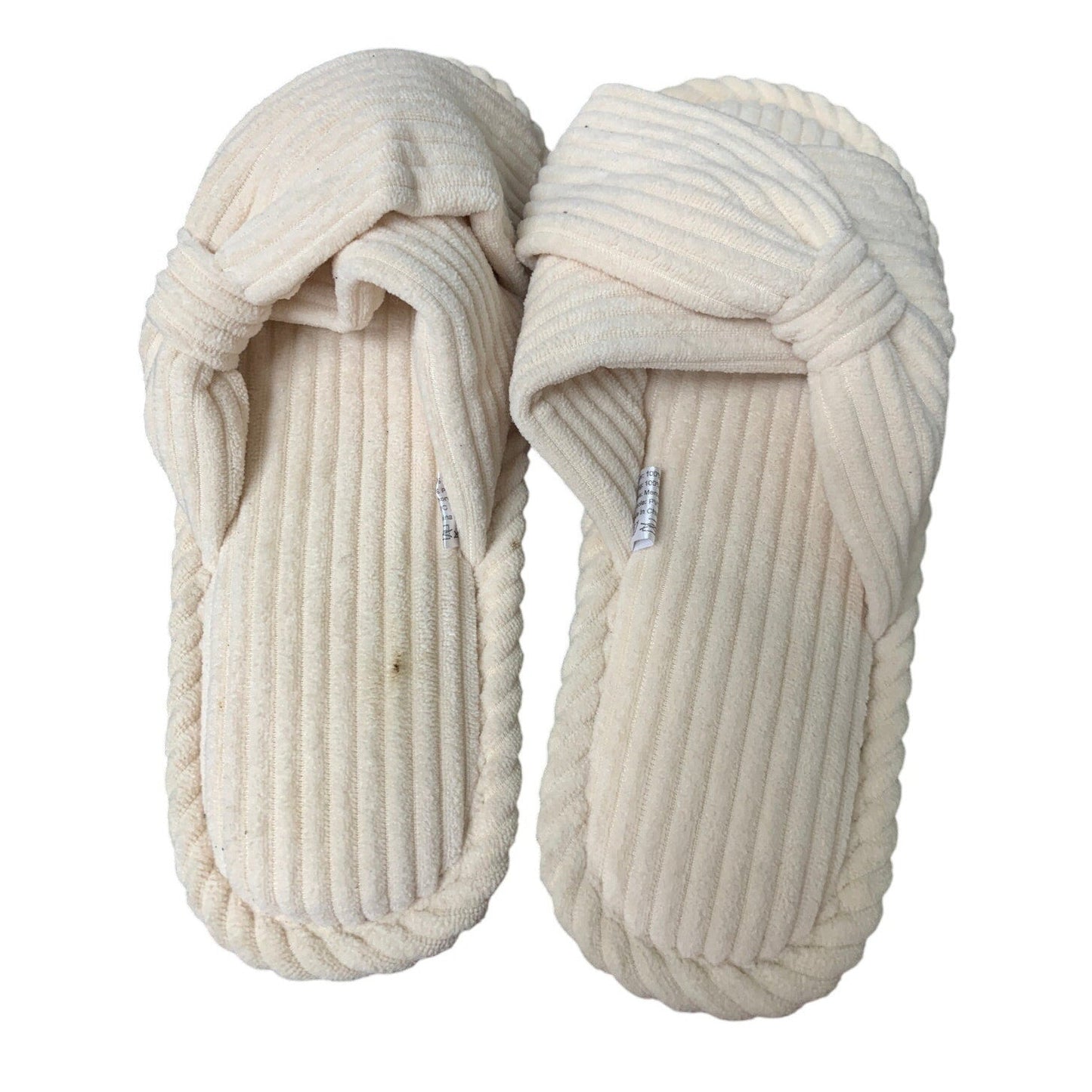 Evshine Womens Size 8/9 Cream Soft Corduroy Bow Slide On Open Toe Slipper Shoes