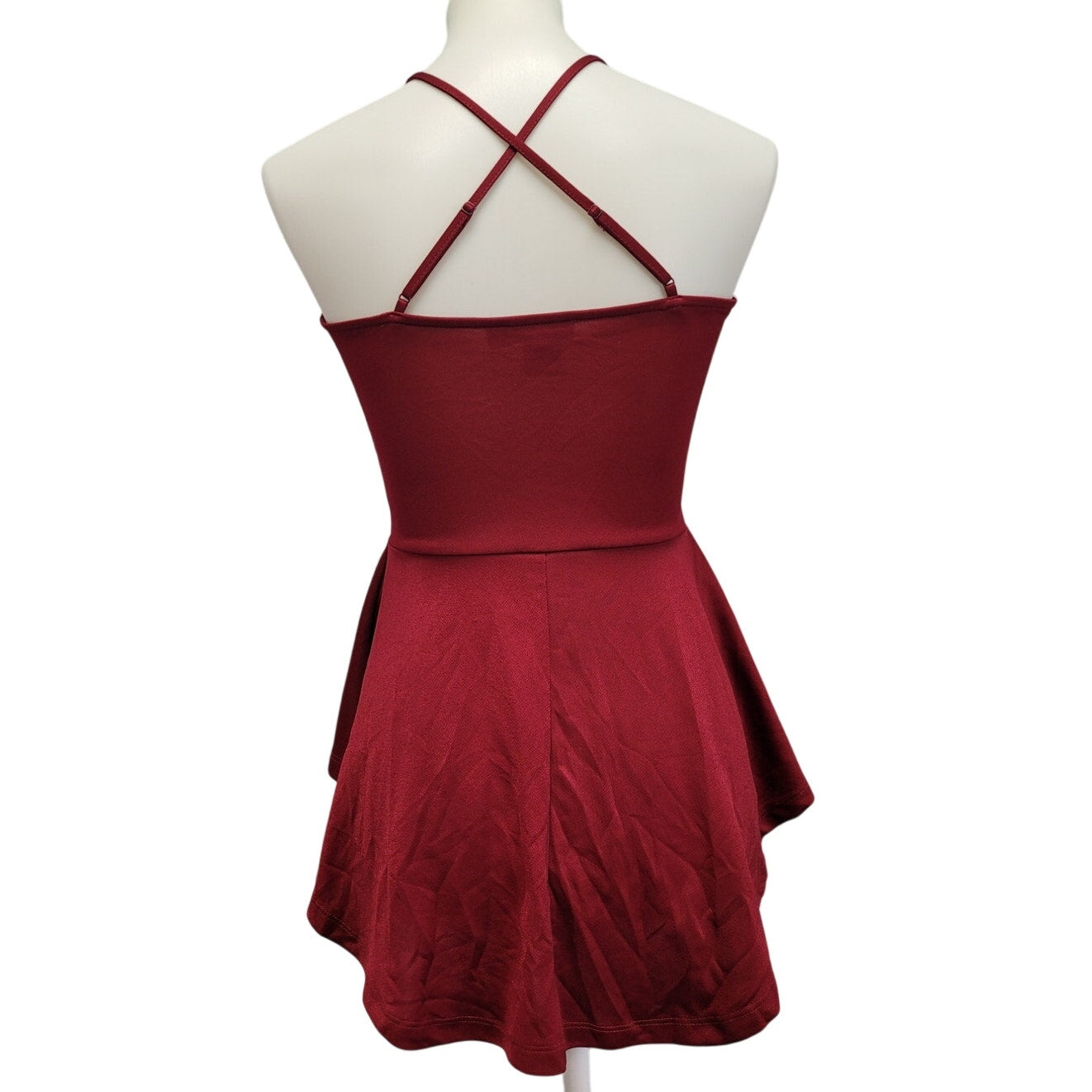 Miss Chievous Womens Small Spaghetti Strap Beaded Neck Hi Low Peplum Top