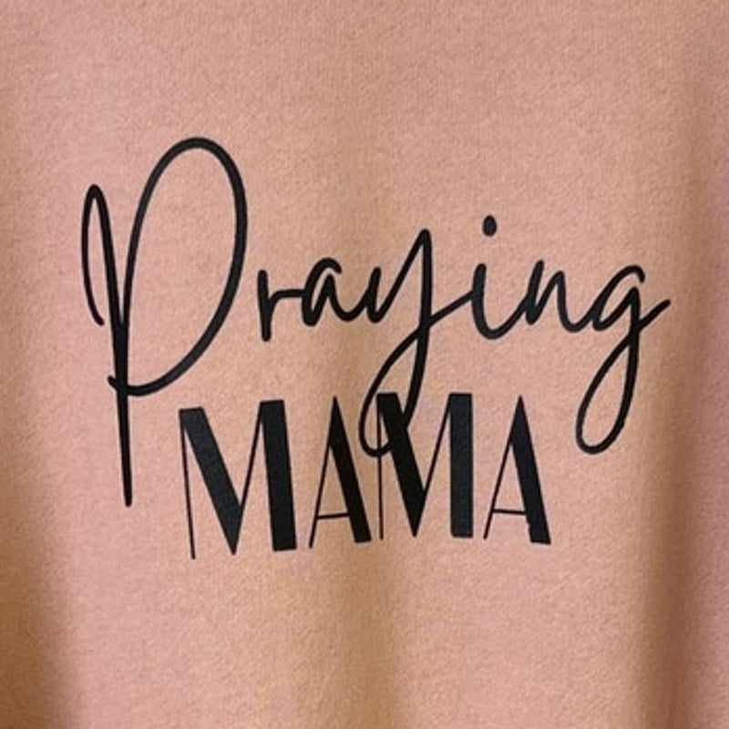 Upcycled Hand Printed Womens XL Pink Praying Mama Long Sleeve Crew Sweatshirt