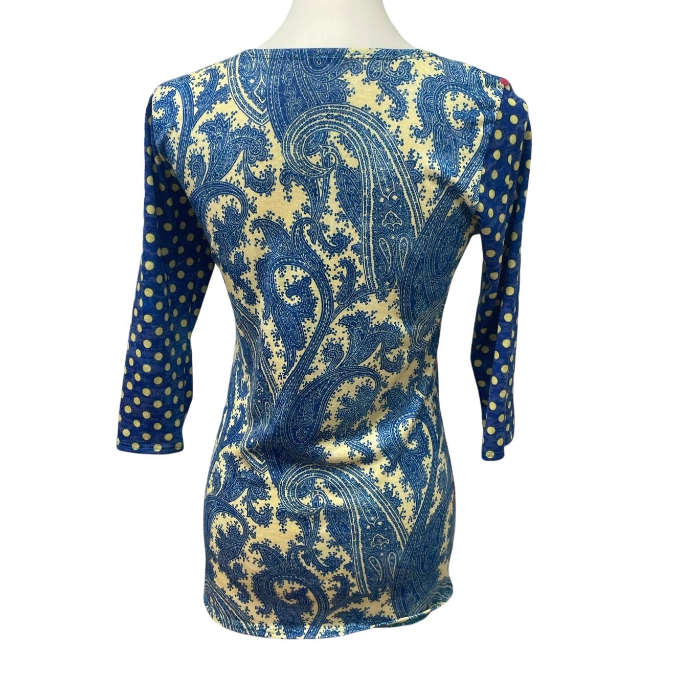 Amma Design Womens Petite Small PS Long Sleeve Scoop Paisley Floral Top Blouse