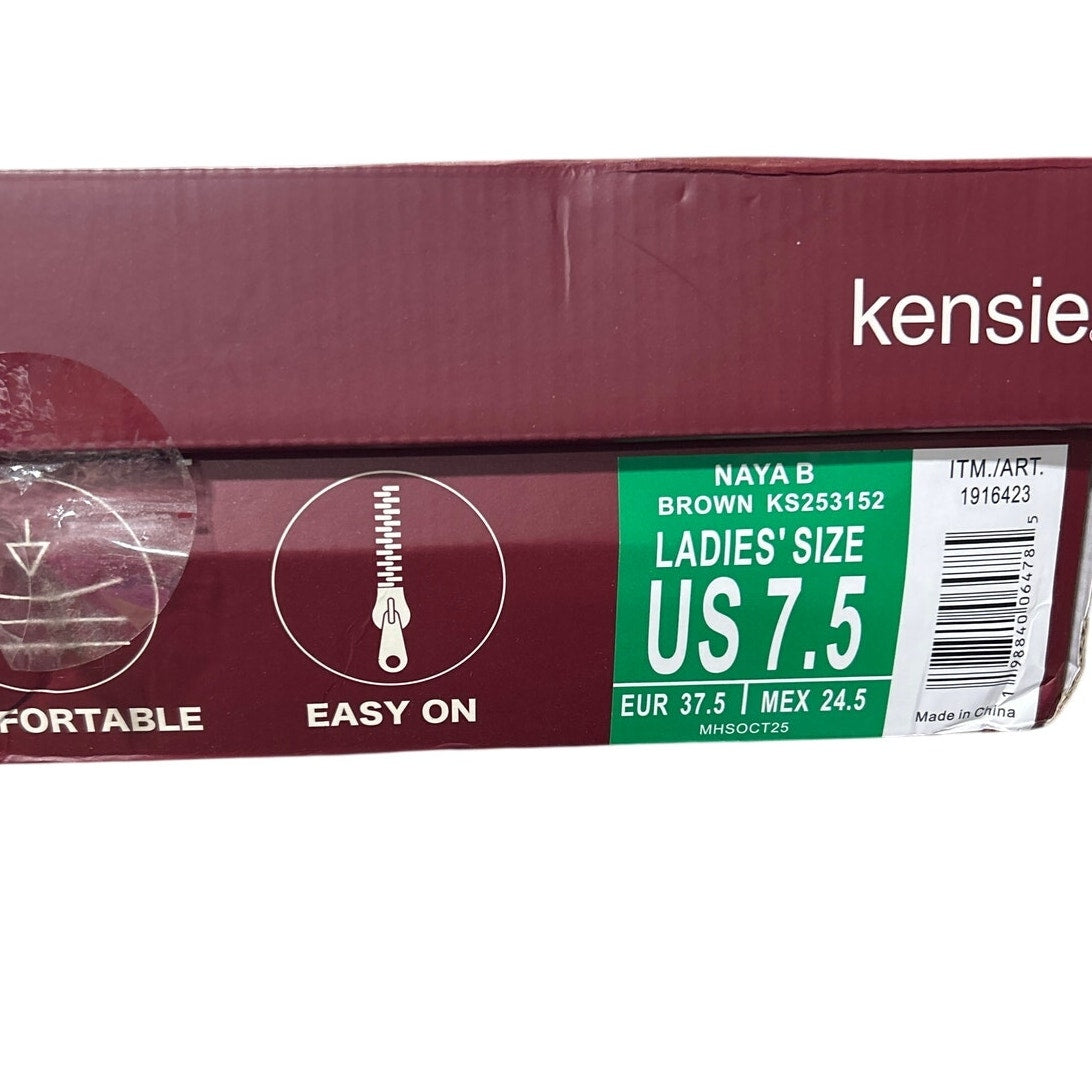 New In Box Kensie Womens Size 7.5 Brown Faux Suede Naya Knee High Zip Up Boots