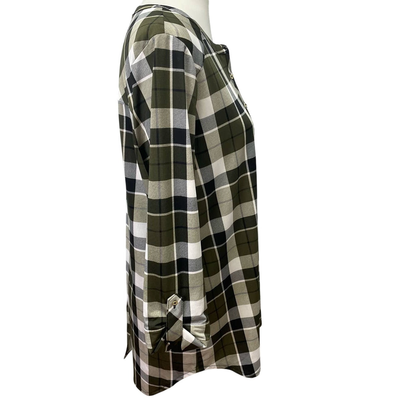 New Nygard Womens Medium Long Sleeve Plaid Henley Polyester Blend Shirt Top